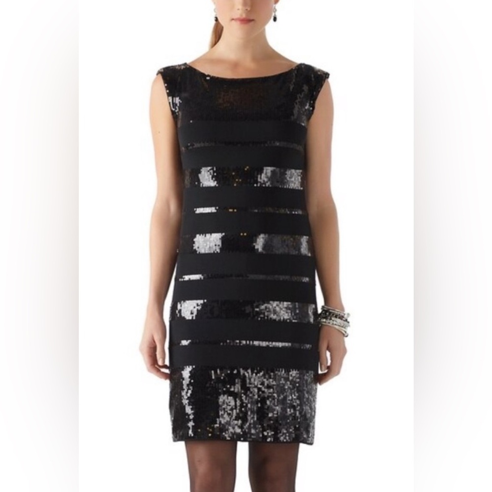 WHBM Sequin Striped Little Black Dress - Medium